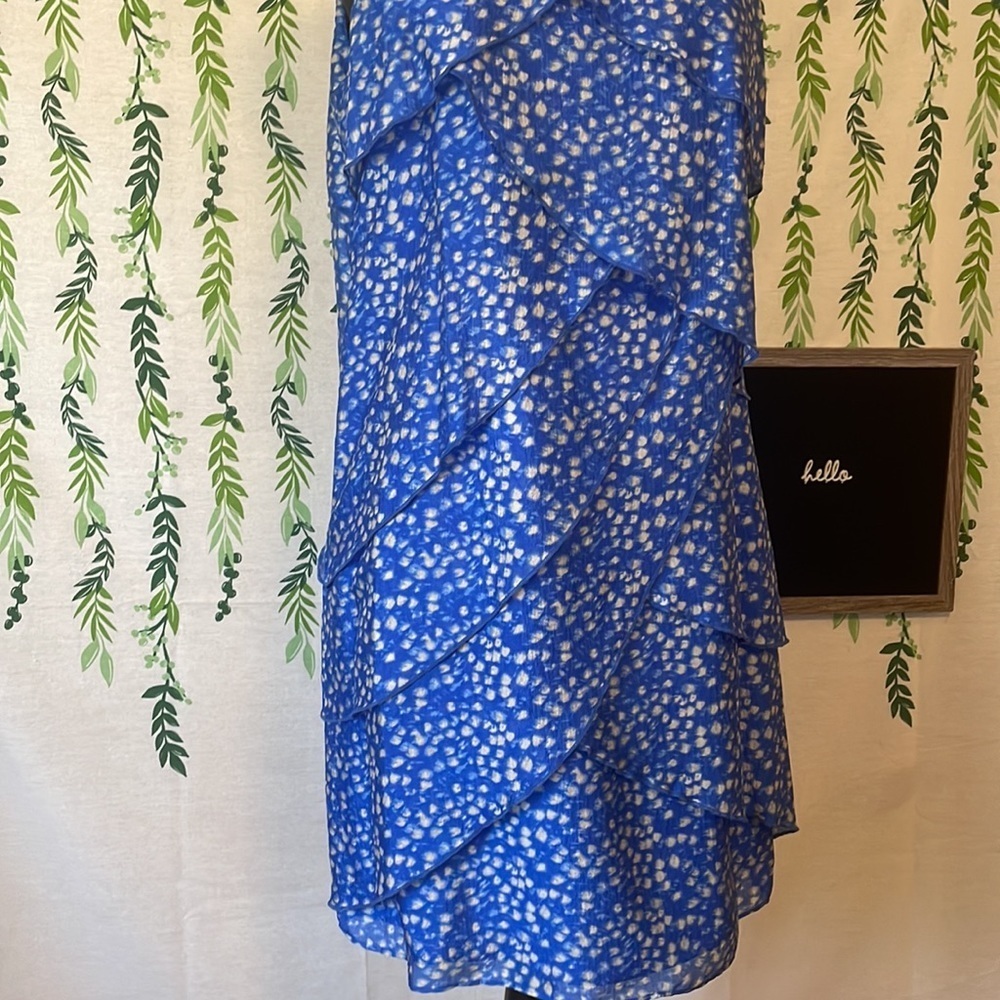 Size 10P Ann Taylor Blue/White Layered Dress A5 - Picture 2 of 5
